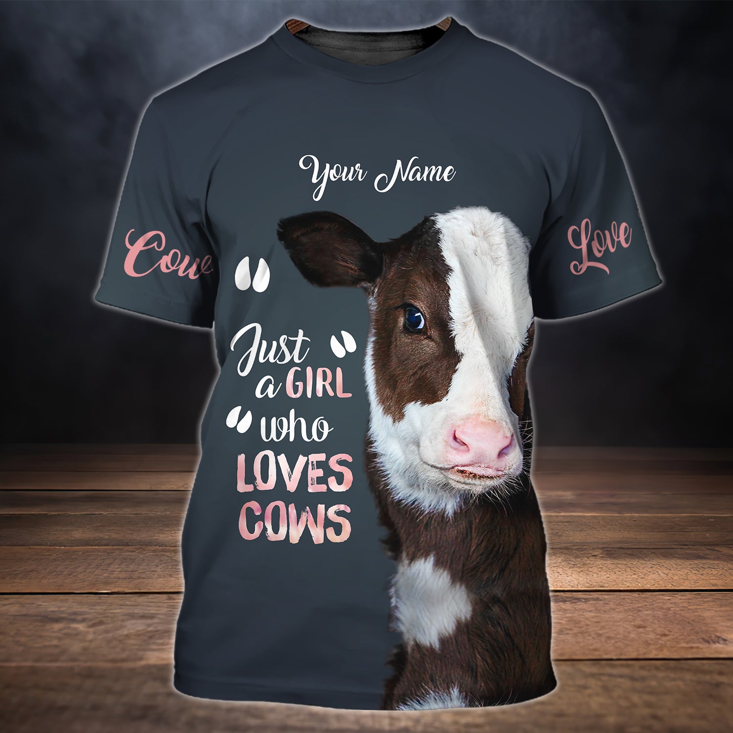 Just A Girl Who Loves Cows - Personalized Name 3D Tshirt - Dah 30