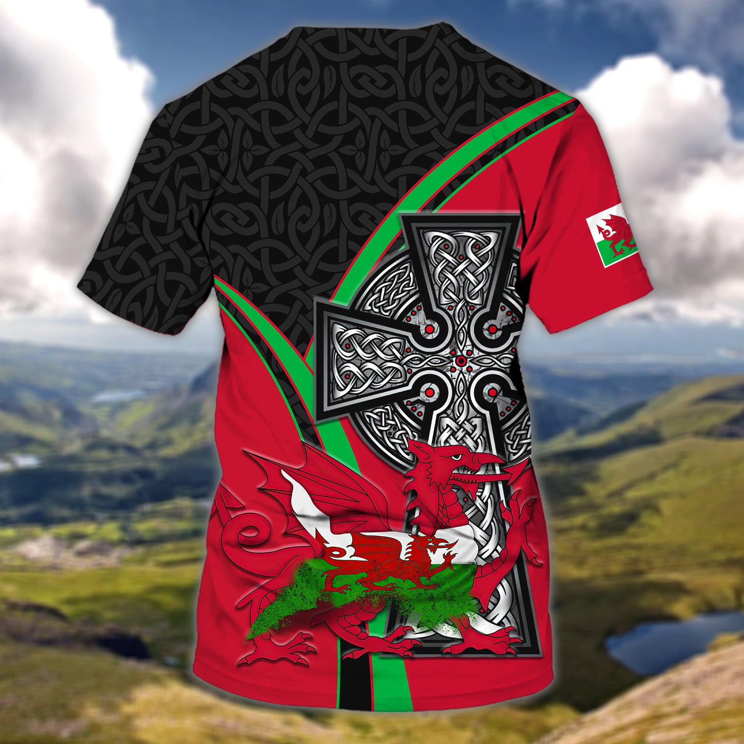 Wales Celtic Cross - Cymru - Personalized Name 3D Tshirt