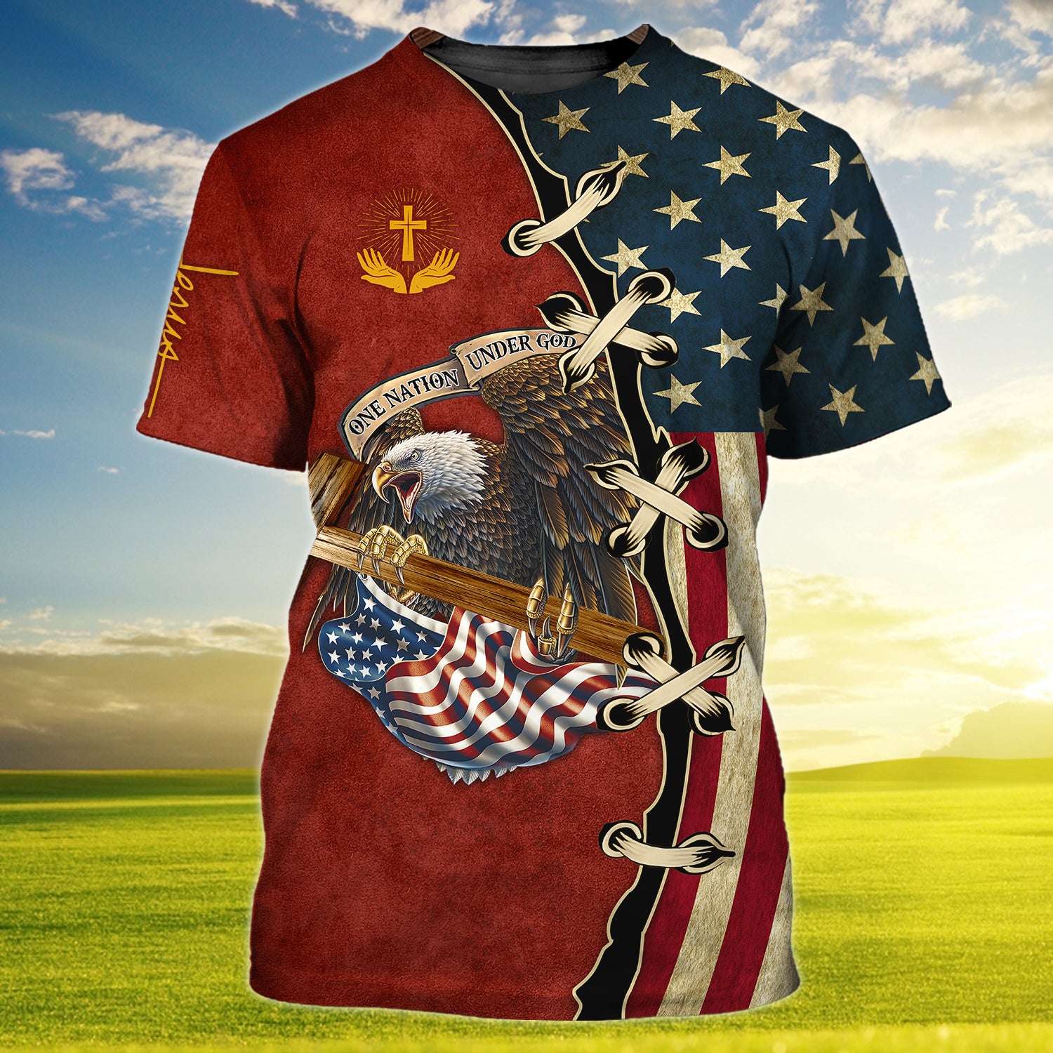 One nation under god 3d full print shirt 1856 htv