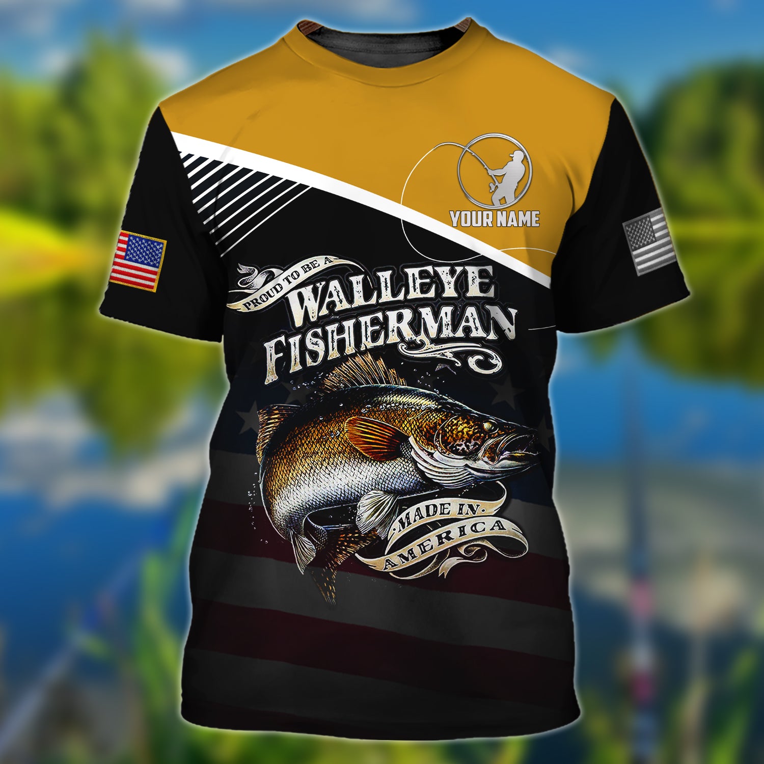 Walleye Fisherman - Personalized Name 3D Tshirt - TAD 21