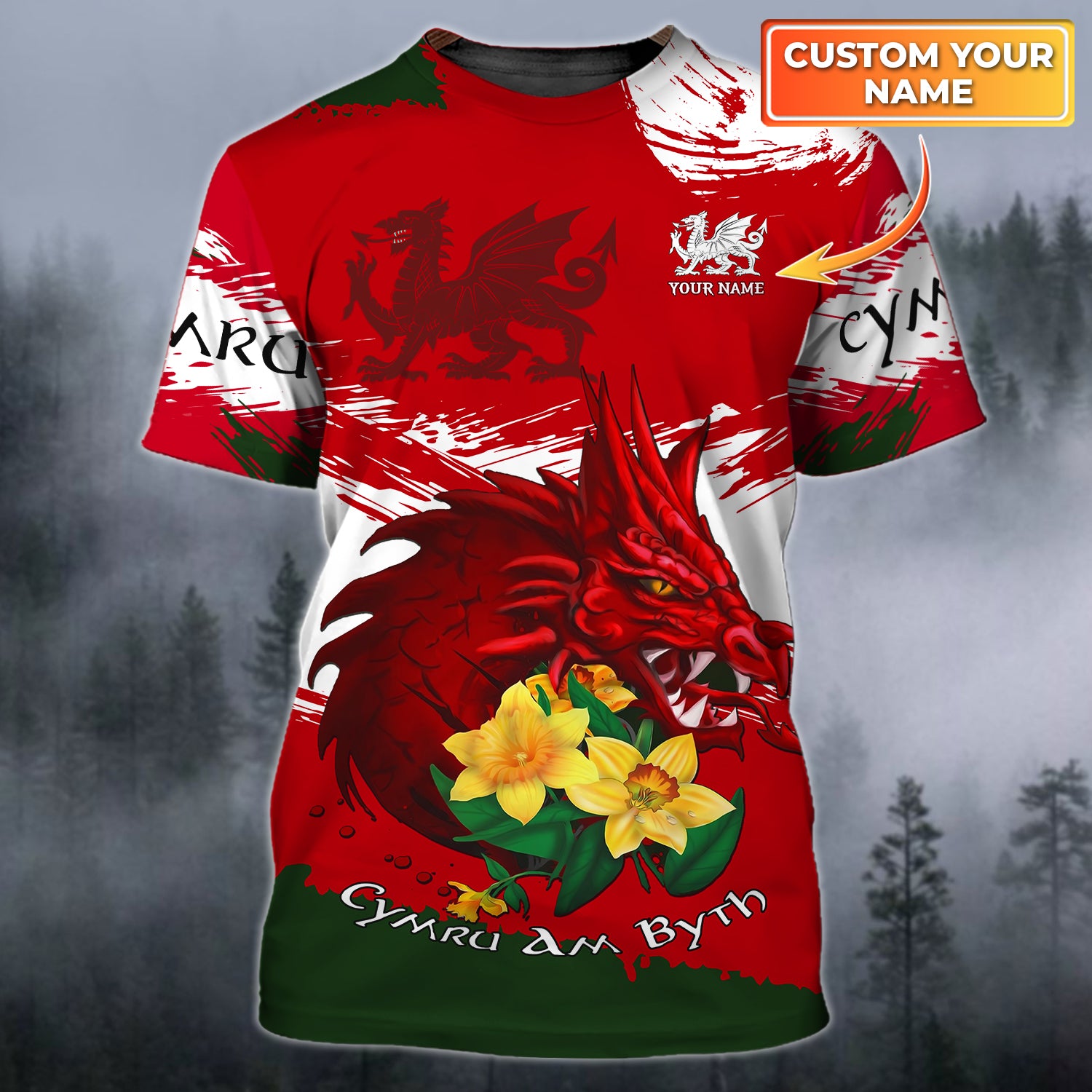 Cymru Dragon 2 - Personalized Name 3D Tshirt - 550