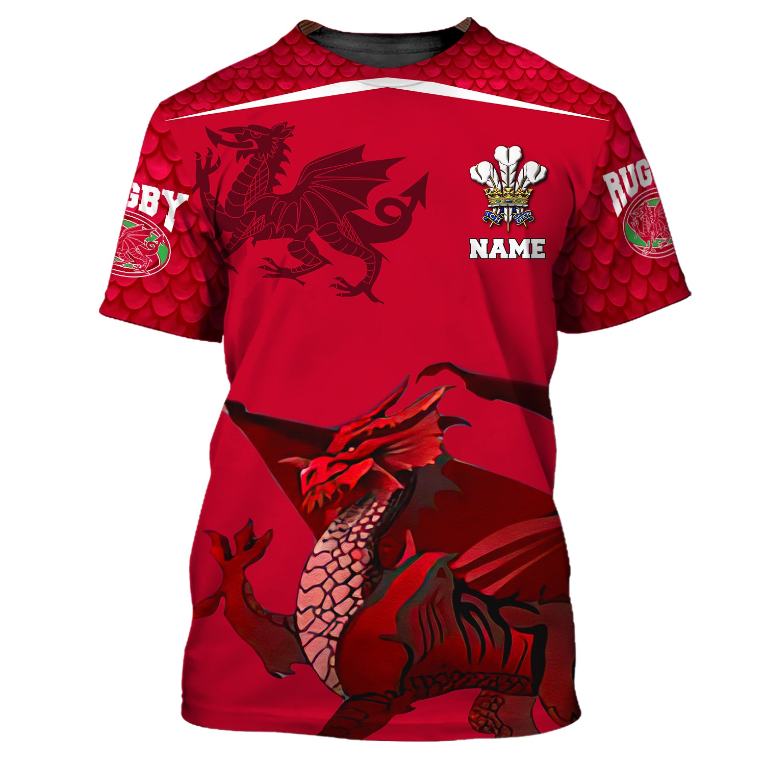 WALES RUGBY - RED DRAGON- Personalized Name 3D T Shirt - T2k- 551