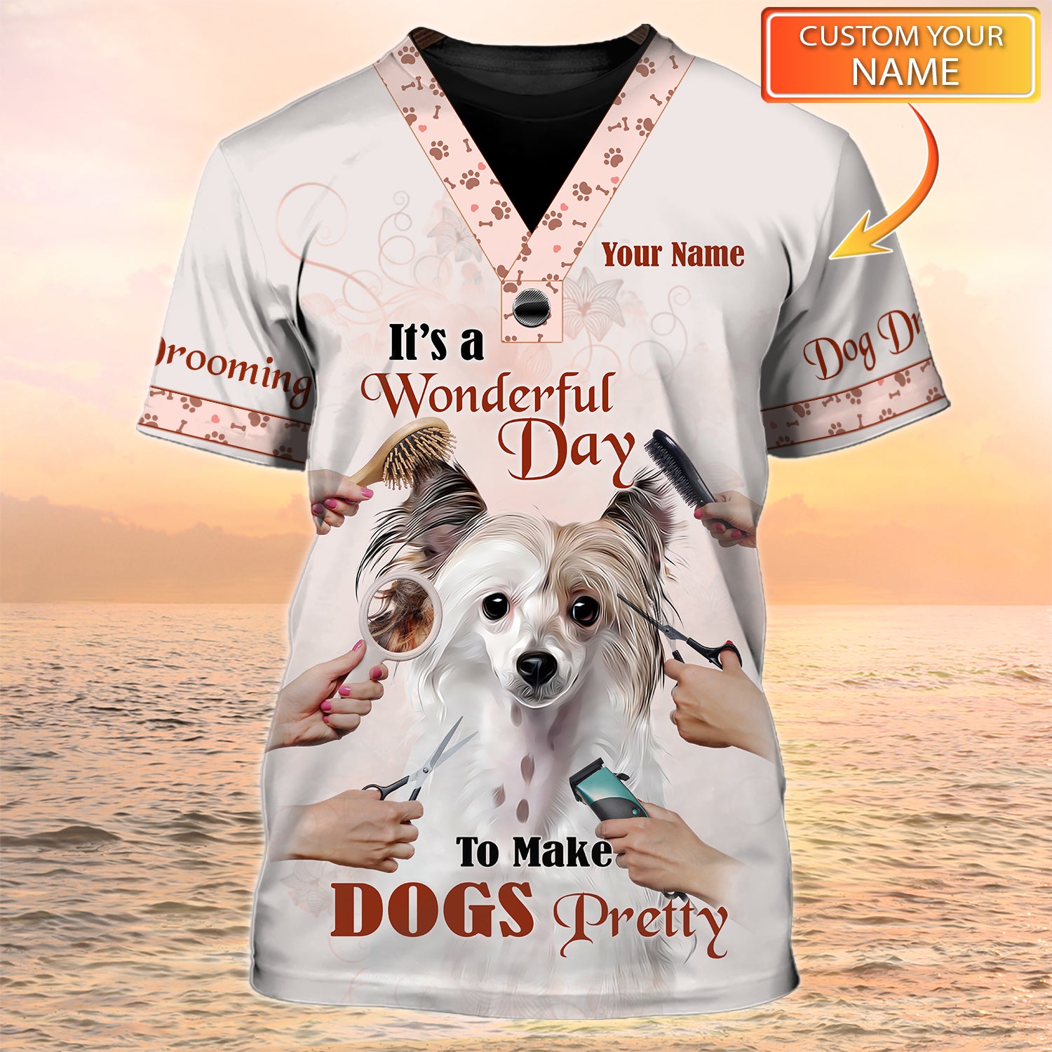Dog Grooming Personalized Name 3D Tshirt 02 Pet Groomer Uniform Nbtt