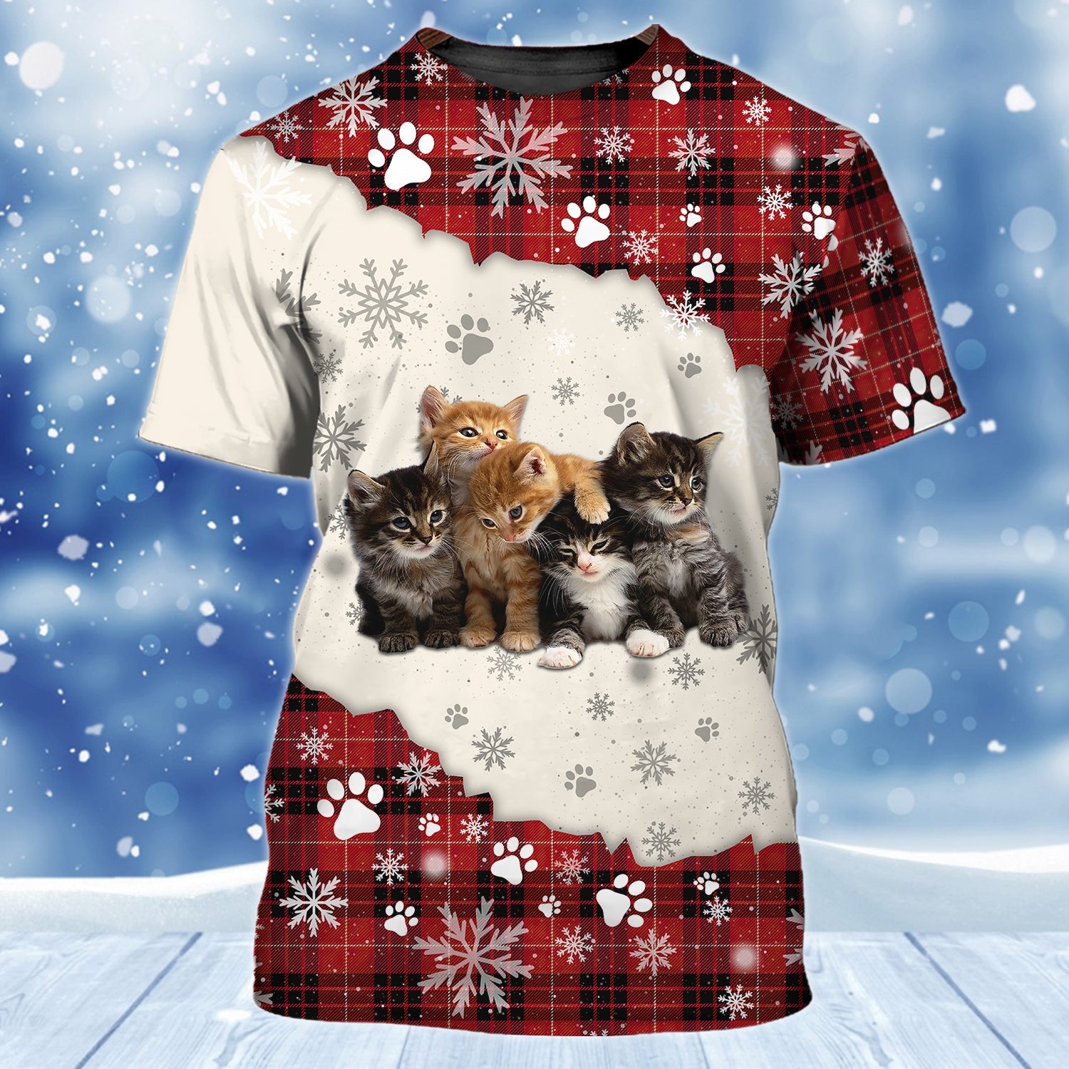 Cat and Snow 3D Full Print Shirts Cats Shirts NBTT - HKM