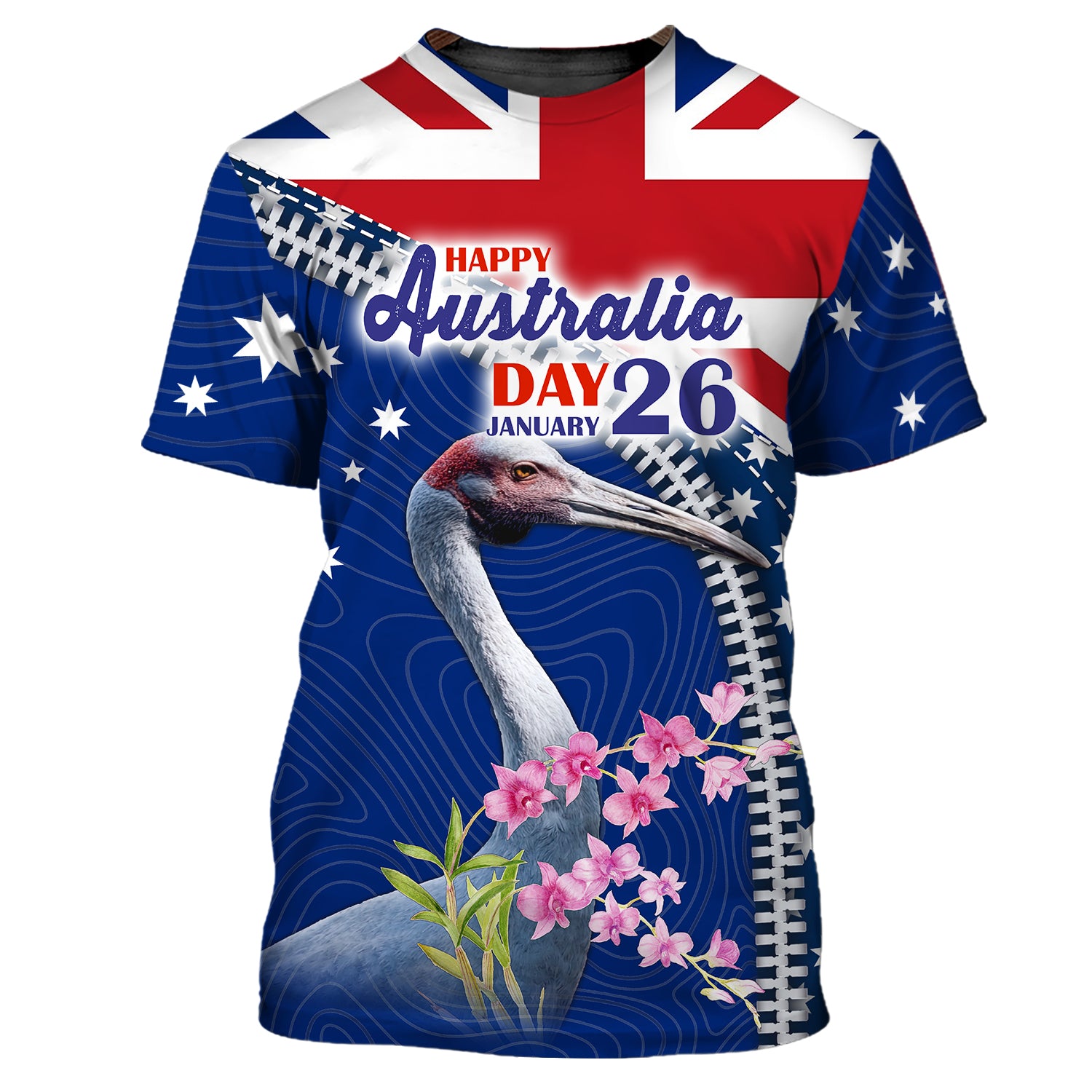 Brolga, Happy Australia Day, 26 January - 3D Tshirt - Tad 332