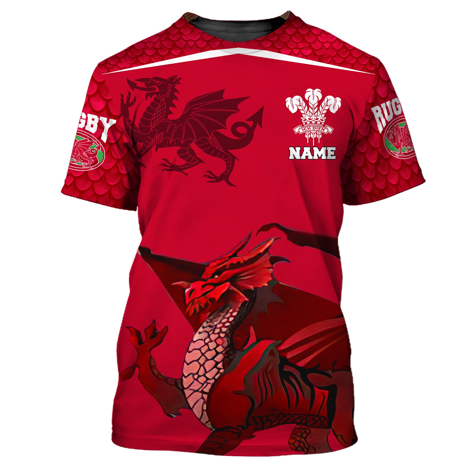 Wales Rugby 2 - Red Dragon - Personalized Name 3D Tshirt - 558