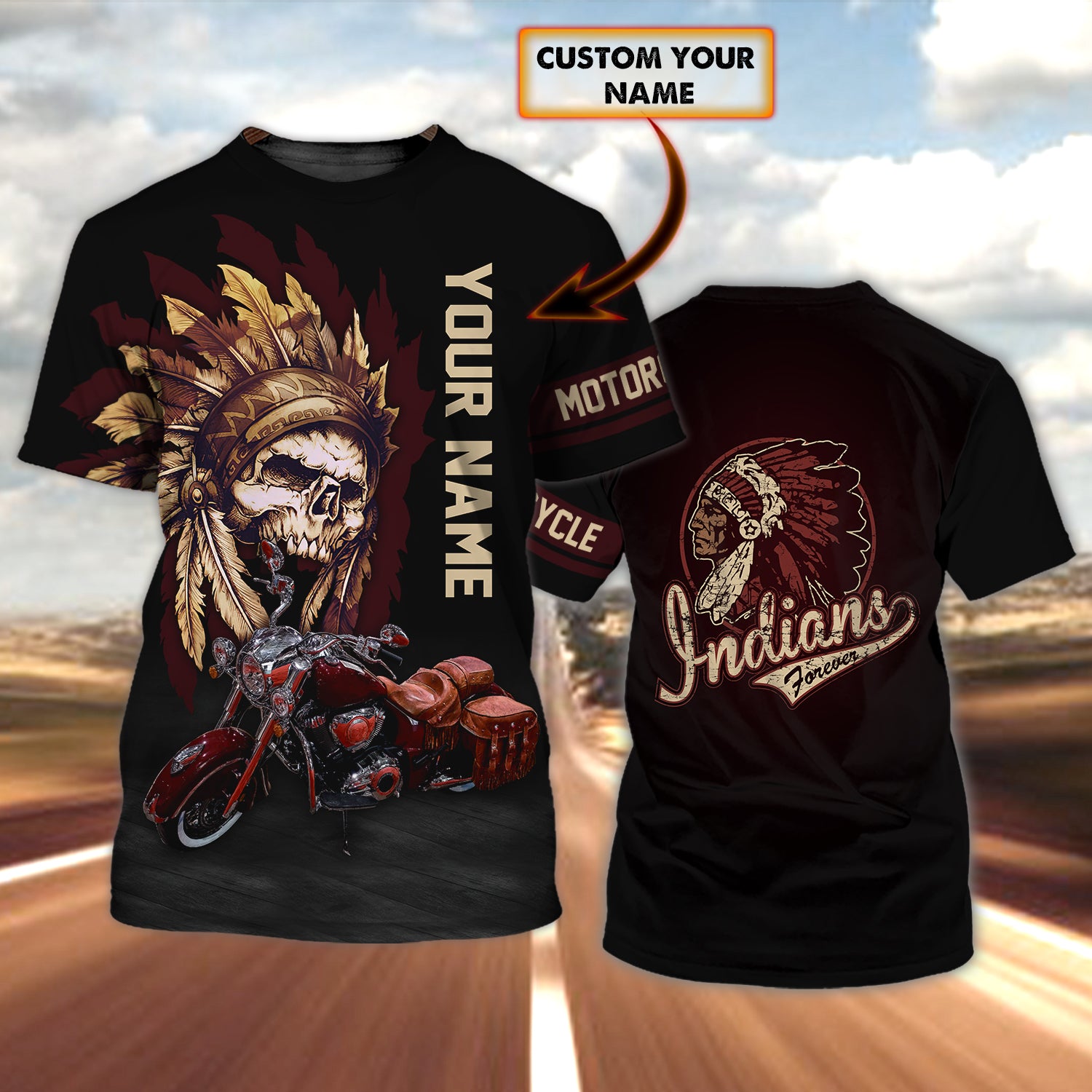 Custom Name-Tshirt-Indians forever biker-HTV